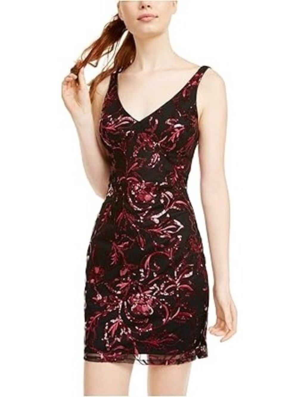 Sequin Hearts Womens Juniors V Neck Mesh Cocktail And Party Dress Black Size 1
